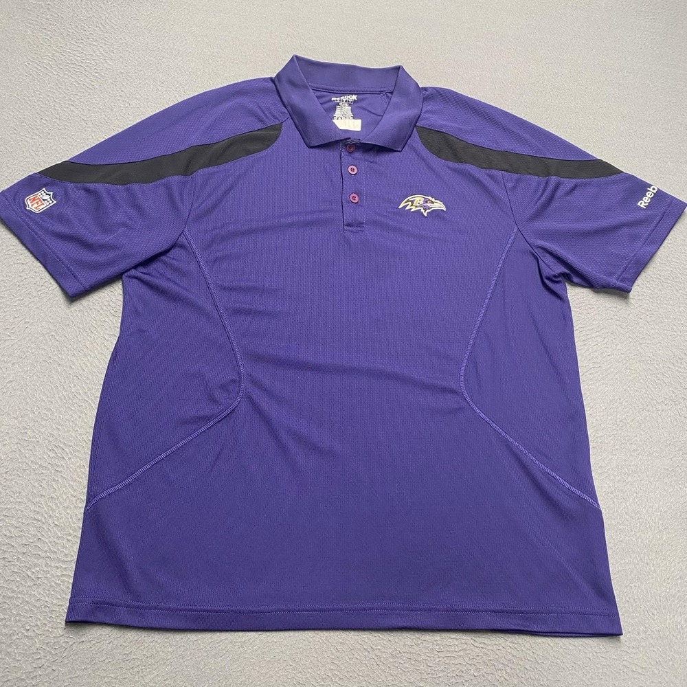 Baltimore Ravens Polo Shirt Mens Large Purple NFL Football Reebok Play Dry